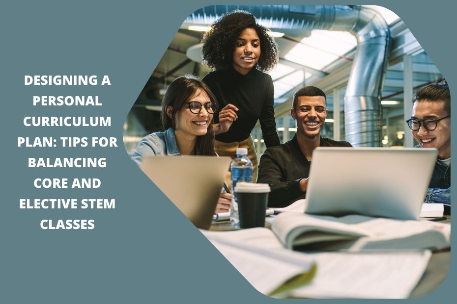 A student planning their STEM curriculum with a laptop, books, and a study schedule