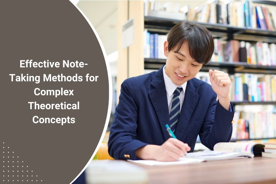 Student using multiple note-taking techniques to study complex theoretical material