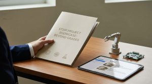STEM student reviewing a resume and technical project portfolio on a laptop