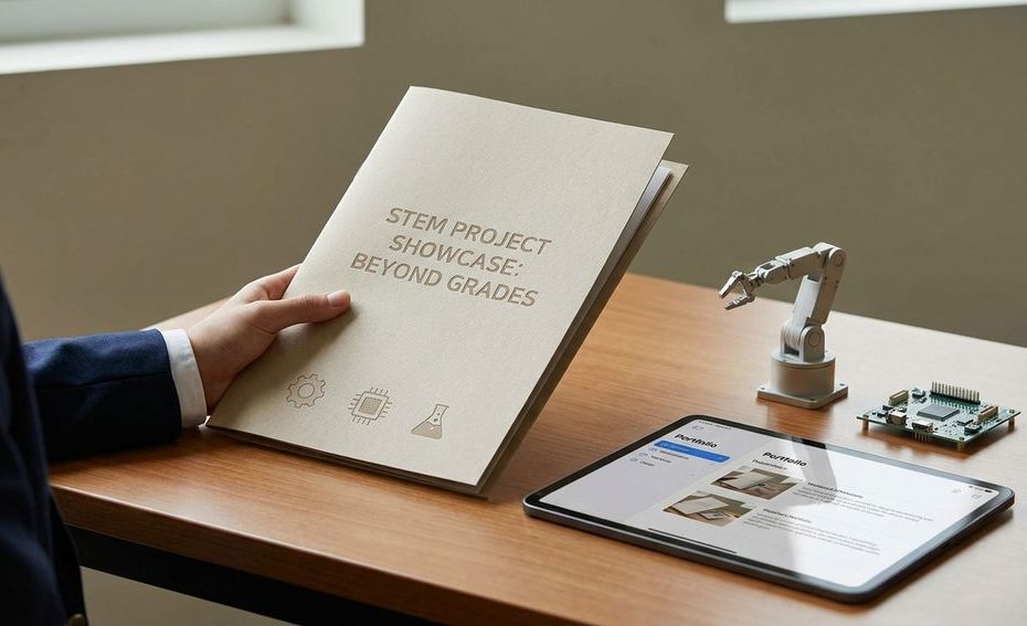 STEM student reviewing a resume and technical project portfolio on a laptop